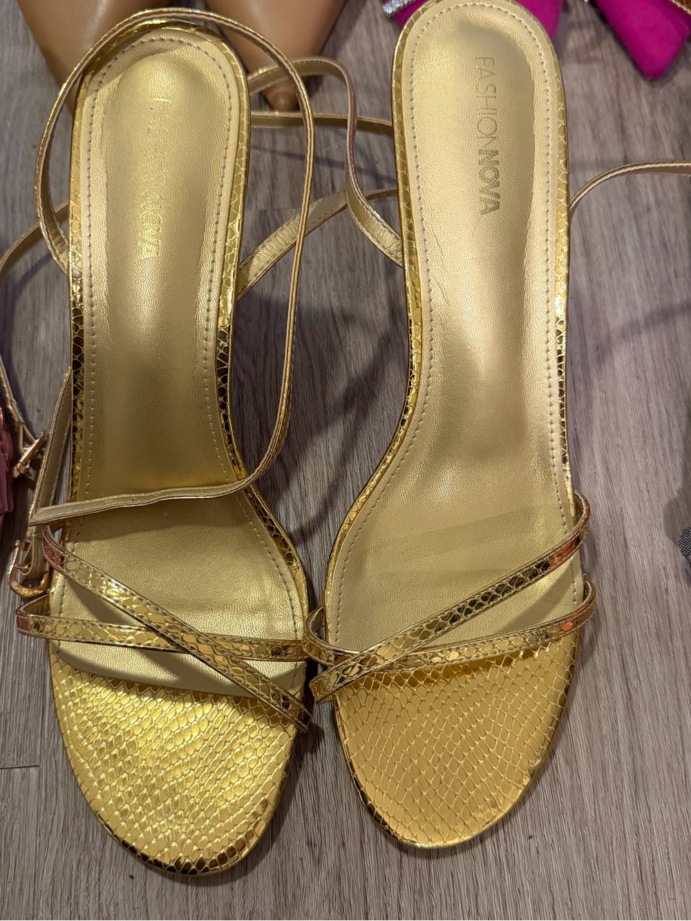 Fashion Nova Metallic Gold Strappy Heels
